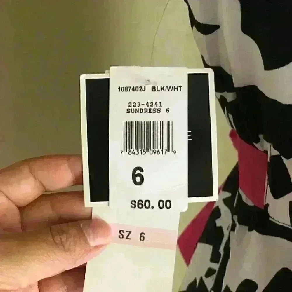 vtg R & K deadstock black and white flowers pink sachet dress labeled womens 6 - Picture 5 of 7